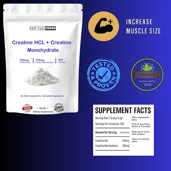 Creatine HCL + Creatine Monohydrate Mix Less Sour &amp Easier to Consume Post Workout Muscle Builder for Men &amp WomenCreatine Hydrochloride + Monohydrate 16 OZ (454g)