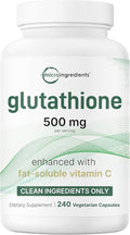 Micro Ingredients Glutathione 500mg with 100mg Vitamin C Supplement 240 Veggie Capsules | Reduced Glutathione + Fat Soluble Ascorbyl Palmitate Complex | Non-GMO Filler Free