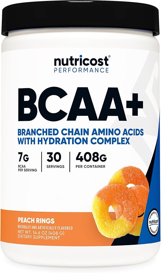 Nutricost BCAA + Hydration Powder (Peach Rings) 30 Servings - Branched Chain Amino Acids with Hydration Complex - Gluten-Free Non-GMO