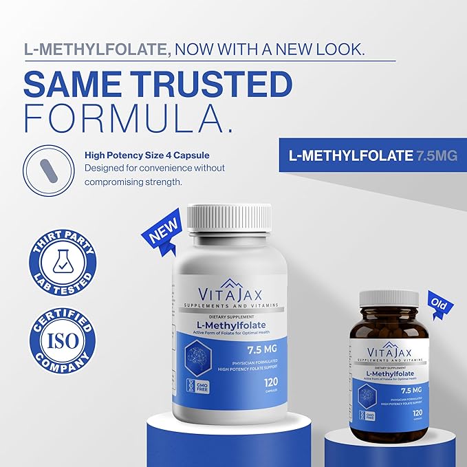 L Methylfolate 7.5 mg | 120 Caps | Value Pack | Max Potency | Active Folate | Gluten Free | Methyl Folate 5-MTHF | No Filler Doctor Designed and Formulated
