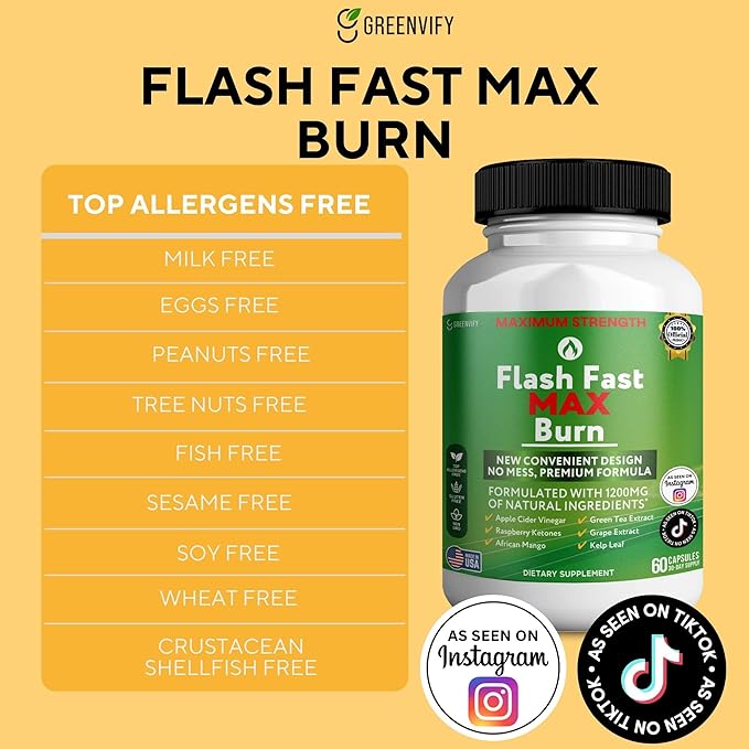 Flash Fast Max Burn Dietary Supplement Natural Ingredients 60 Veggie Capsules 30-Day Supply (2)