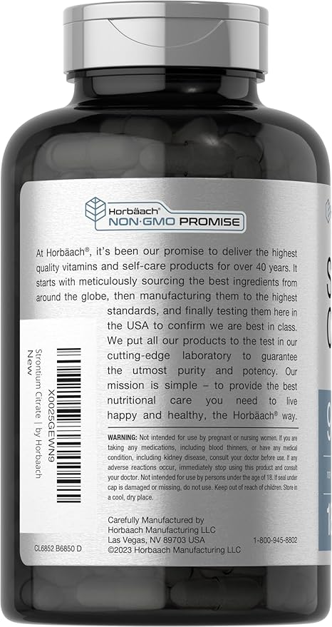 Horbäach Strontium Citrate 940 mg | 180 Capsules | Non-GMO &amp Gluten Free Supplement