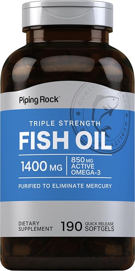 Piping Rock Fish Oil Omega 3 Supplement | 1400 mg | 190 Softgels | for Women and Men | Triple Strength | with EPA &amp DHA | Non-GMO &amp Gluten Free