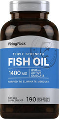 Piping Rock Fish Oil Omega 3 Supplement | 1400 mg | 190 Softgels | for Women and Men | Triple Strength | with EPA &amp DHA | Non-GMO &amp Gluten Free