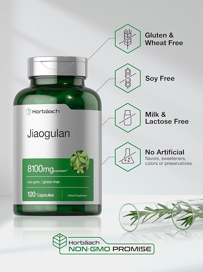 Horbäach Jiaogulan Capsules | 120 Count | Gynostemma Pentaphyllum Herbal Extract | Stamina and Endurance Supplement | Non-GMO Gluten Free