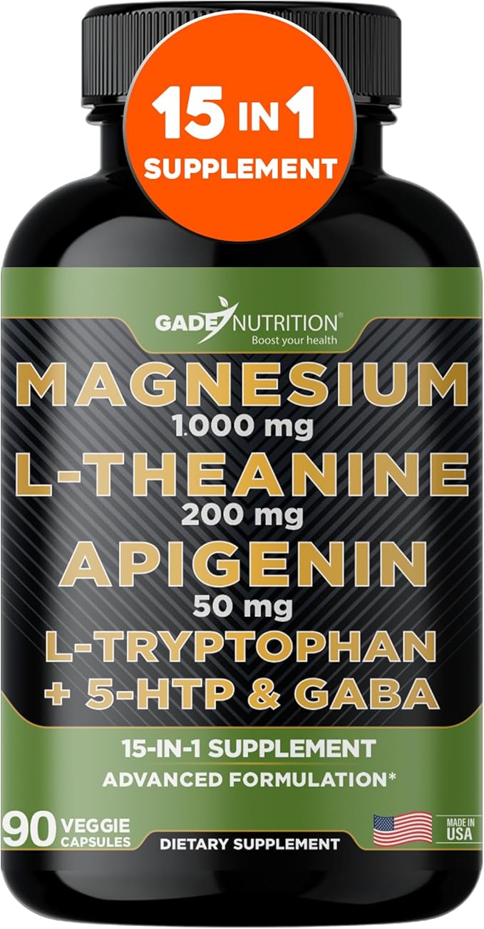 Gade Nutrition Magnesium Glycinate &amp Magneisum Supplements with Apigenin L Theanine 200 mg 5 HTP GABA Calm Brain Booster Supplement Sleep Aid Ashwagandha L Tryptophan Chamomile