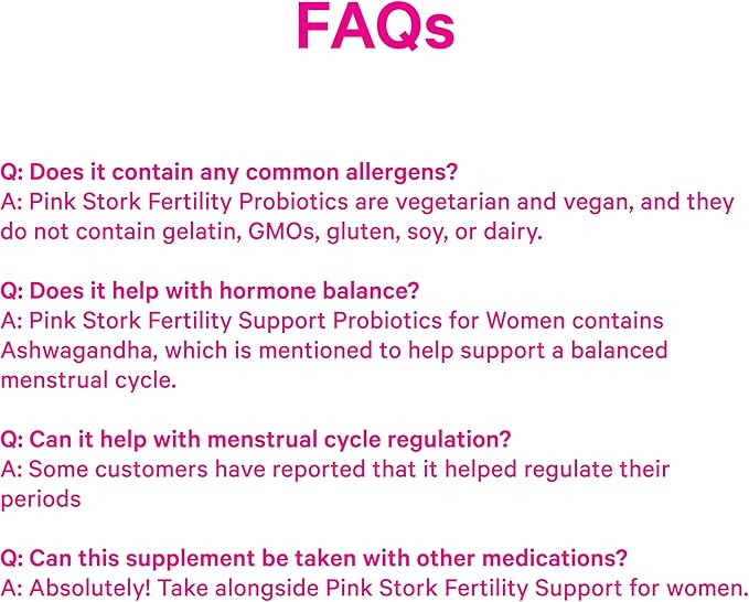 Pink Stork Fertility Support Probiotics for Women with Ashwagandha for Vaginal Health Conception pH Balance Hormone Balance and Gut Flora Fertility Supplements for Women 30 Capsules