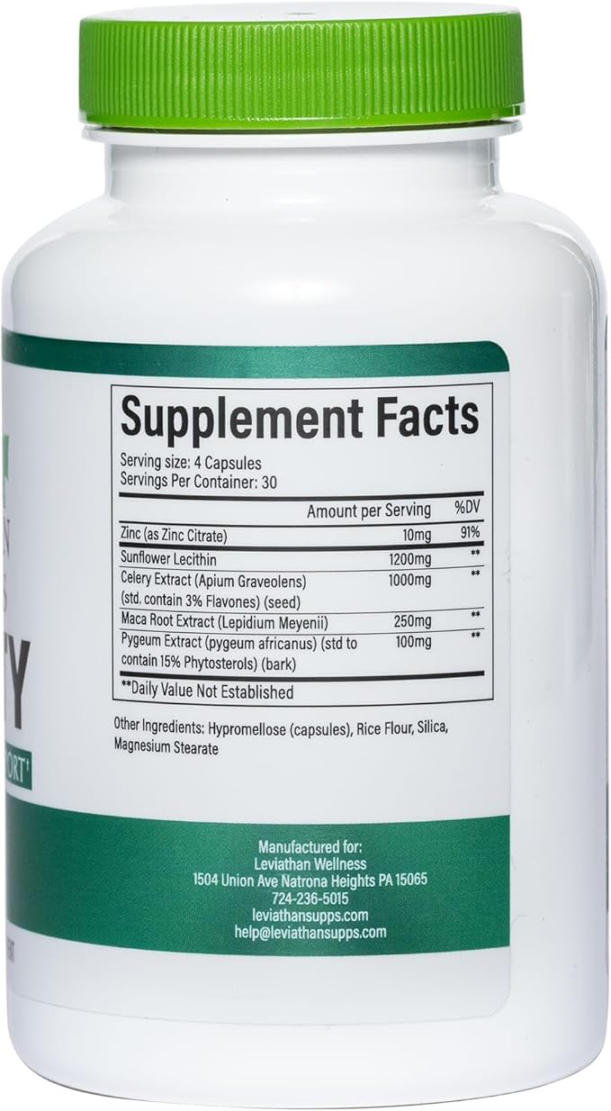 Virility - Men's Potency Support | Zinc (10 mg) Sunflower Lecithin (1200 mg) Celery Extract (1000mg) Maca Root (250 mg) | 120 Capsules 30 Servings | Made in The USA