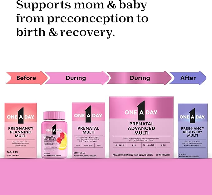 One A Day Prenatal Advanced- Prenatal Vitamins with Folic Acid Choline DHA &amp Iron Pregnancy Vitamins for Women to Support Baby’s Development 60+60 Ct (120 Total Set) (Packaging May Vary)
