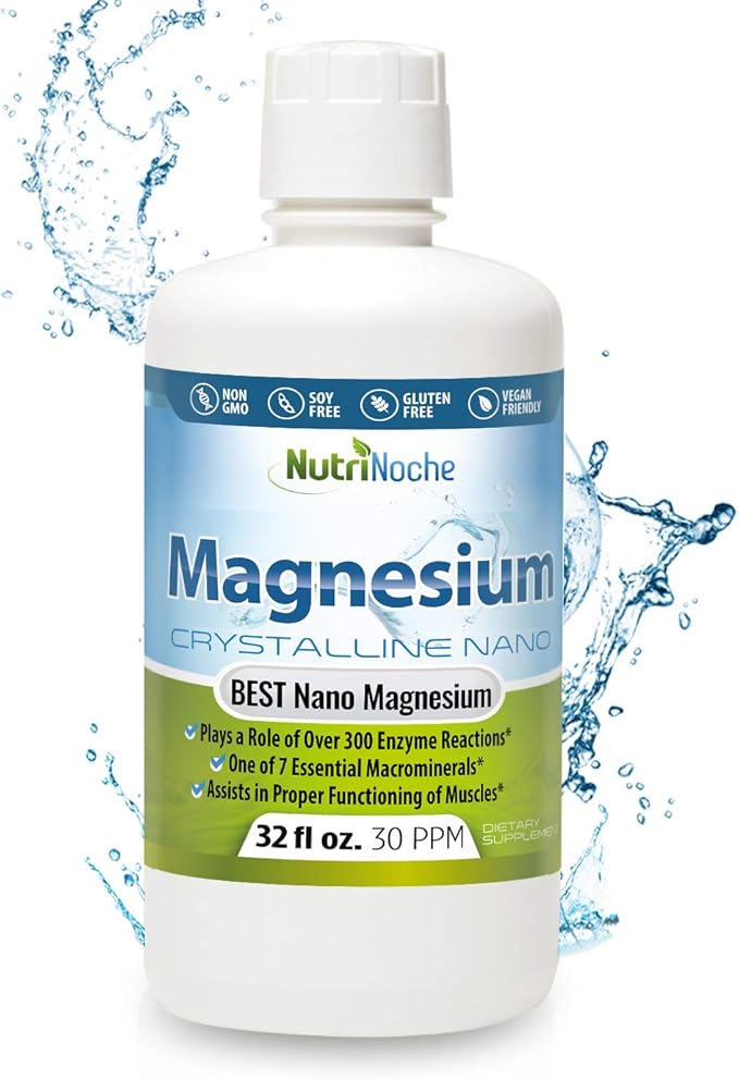 Liquid Magnesium by NutriNoche– 99.99% Ultra Pure Crystalline Nano Drops for Maximum Absorption &amp Bioavailability - Magnesium Glycinate Liquid Alternative - Supports Sleep Calm Energy Muscles Nerv