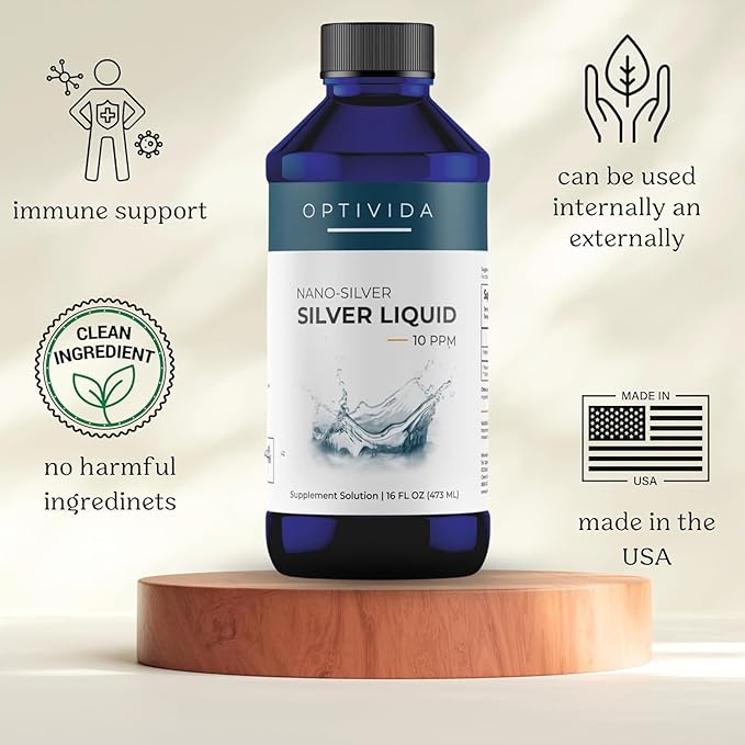 Optivida Health Nano Colloidal Silver Liquid (1 LB) – Immune Support Supplements with Silver Hydrosol Liquid for Immune Support Colloidal Silver for Immune System 10 PPM.