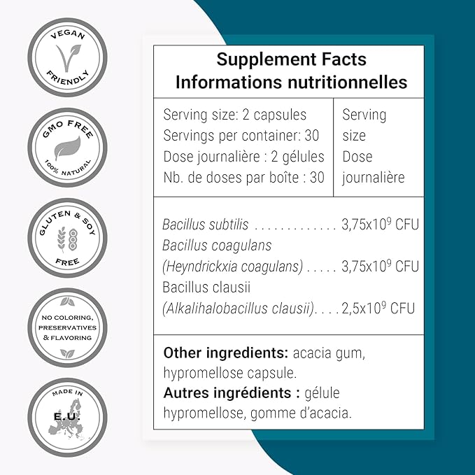 SuperSmart SporesBiotics Formula (Advanced Complex) - 3-in-1 Spore-Based Probiotics with Bacillus Clausii Subtilis Coagulans | Gluten Free &amp Vegetarian - 60 Gastro-Resistant Capsules