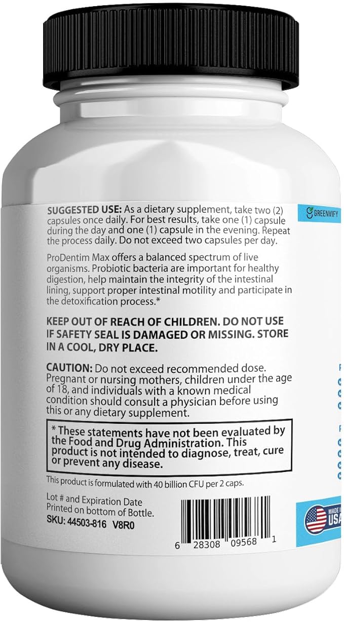 DentimPure Max Extra Strength Probiotic Supplement with 40 Billion CFU – Supports Teeth Gums Ear Nose Throat &amp Digestive Health – 60 Capsules (2)
