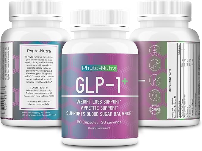 GLP-1 + (60 Capsules 1 Bottle) Vegan Natural Supplement Lab Tested Weight Loss Satisfy Hunger Non-GMO Gluten Free GLP 1 GLP1