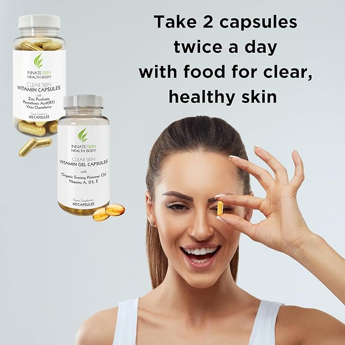 Clear Skin Acne Vitamin System | 20 Antioxidants Botanicals &amp Minerals | 60 Count | Pack of 4 | 240 Total Capsules