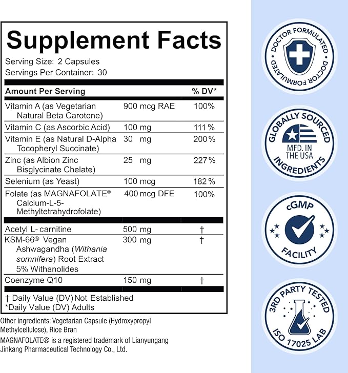 Premom Sperm Fortify Male Fertility Supplements for Men with KSM-66® Vegan Ashwagandha CoQ10 Zinc Selenium &amp Acetyl-L-Carnitine Supports Sperm Health Motility &amp Count* 60 Veggie Capsu