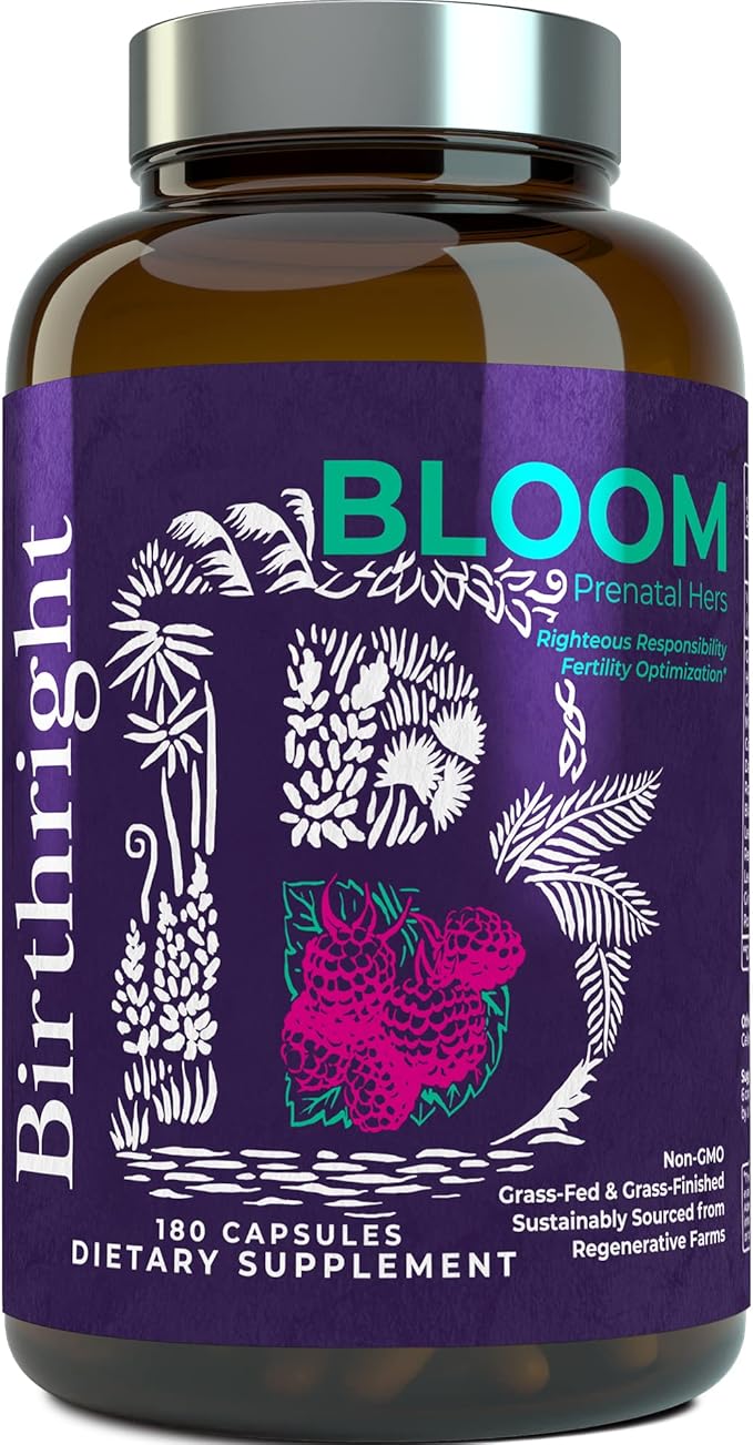 Birthright Bloom Prenatal Supplement – Animal Based Whole Food Prenatal with Grass Fed Liver Fish Roe Bone Marrow Colostrum Magnesium &amp Traditional Herbs