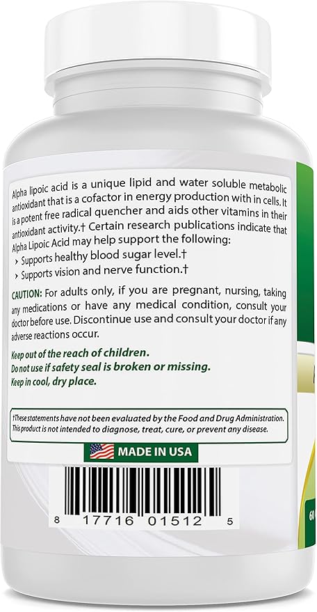 Best Naturals Alpha Lipoic Acid 600 mg 60 Capsules - ALA Powerful Antioxidant (60 Count (Pack of 2))