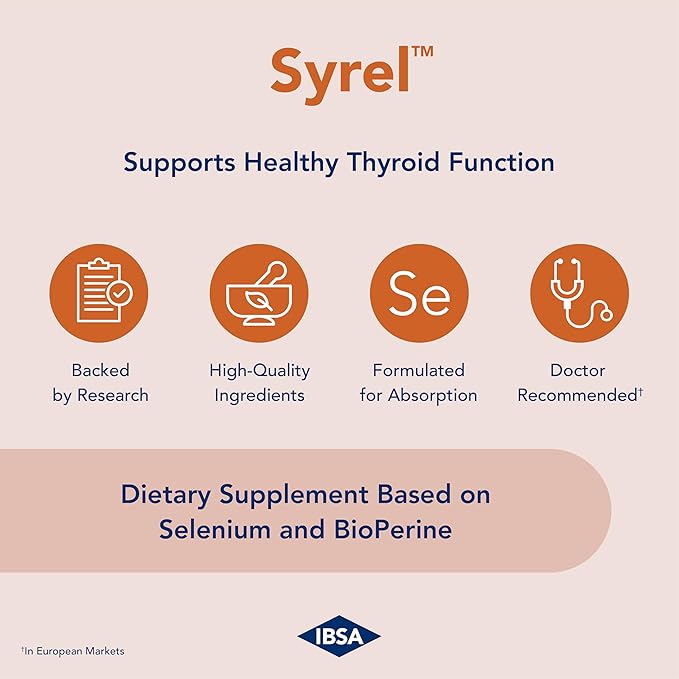 Syrel - Thyroid Support Supplement – 100mcg Selenium and 5mg BioPerine - 30 Soft- Gel Caps for Increased Bioavailability and Absorption - Gluten-Free Lactose-Free Sugar-Free Non-GMO