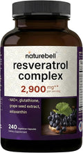 NatureBell Resveratrol Complex - 240 Vegetarian Capsules - Made with Resveratrol NAD Glutathione &amp More - Healthy Aging &amp Antioxidant Support - Heart Brain &amp Immune Wellness*