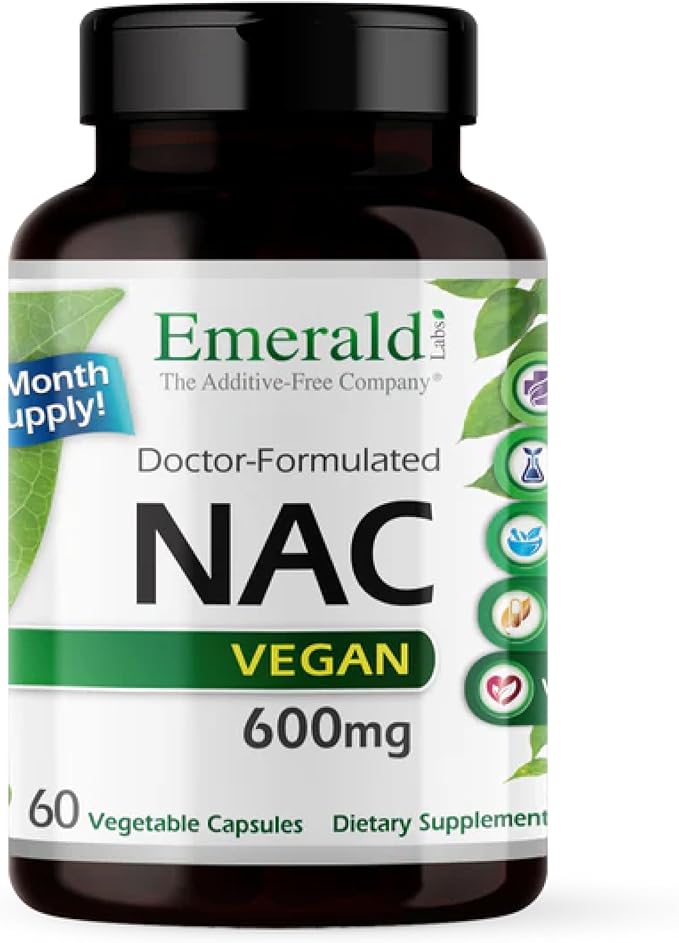 EMERALD LABS NAC 600mg - N-Acetyl-L-Cysteine - Vegan Amino Acid Supplement That Supports Detoxification - 60 Vegetable Capsules (60-Day Supply)