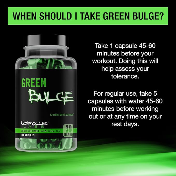 CONTROLLED LABS Green Bulge Supplement 30 Serv Advanced Creatine Matrix Volumizer Improve Strength Stamina Performance &amp Muscle Recovery Caffeine &amp Stimulant Free