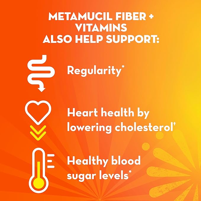 Metamucil Fizzy Fiber Supplement + Metabolism Plant Based Psyllium Fiber Powder with B12 for Metabolism of Fats and Proteins Daily Supplement for Regularity Citrus Flavored Sugar-Free 130 Serving