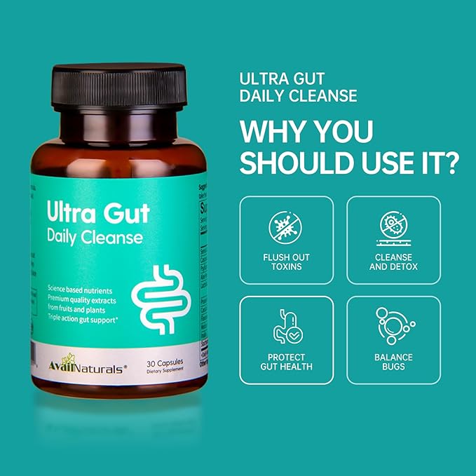 Ultra Gut Daily Cleanse - 15 Day Cleanse with Cascara Sagrada Senna Leaf Psyllium Husk Dietary Fiber 2.5B CFU Probiotics Gut Health Support Non-GMO 30 Capsules (2)