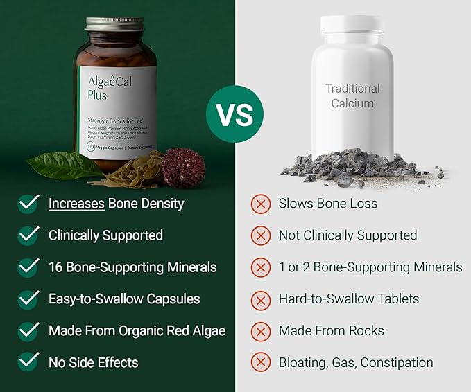 ALGAECAL Organic Red Algae Calcium Supplement for Bone Density &amp Strength Vitamin K2 MK7 (100mg) Vitamin D3 (1600 IU) Magnesium (350mg) &amp Trace Minerals Easy to Swallow 120 Veggie Caps 3