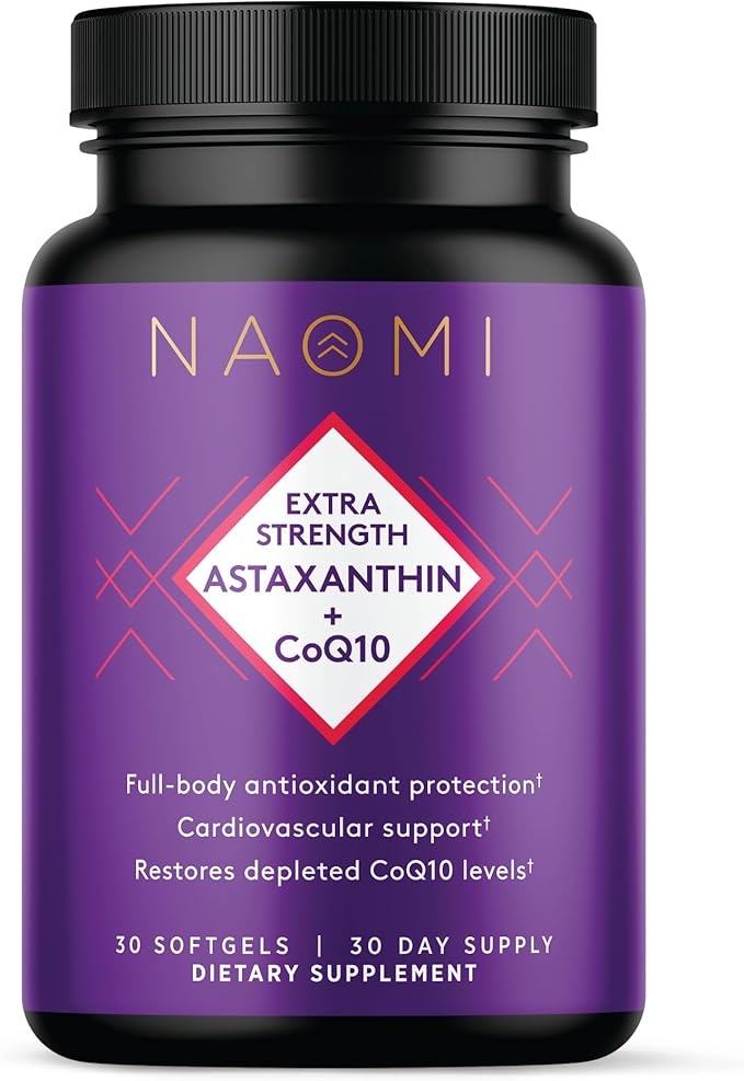 NAOMI Extra Strength Astaxanthin + CoQ10 Fat-Soluble Antioxidants Cardiovascular Support Increased Energy Immune and Cognitive Function Restore Depleted CoQ10 High Absorption 30-Day Supply