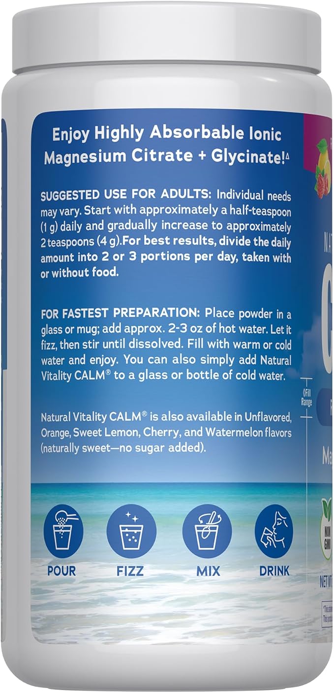 Natural Vitality Calm Magnesium 16oz Powder | Raspberry Lemon Flavored Supplement | Non-GMO Vegan &amp Gluten Free Formula