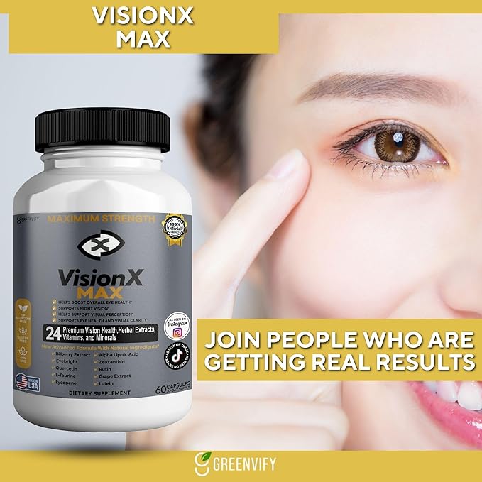 VisionX Maximum Strength Eye Health Supplement 24 Premium Vision Herbal Extracts Vitamins Minerals 60 Capsules 30-Day Supply (1)