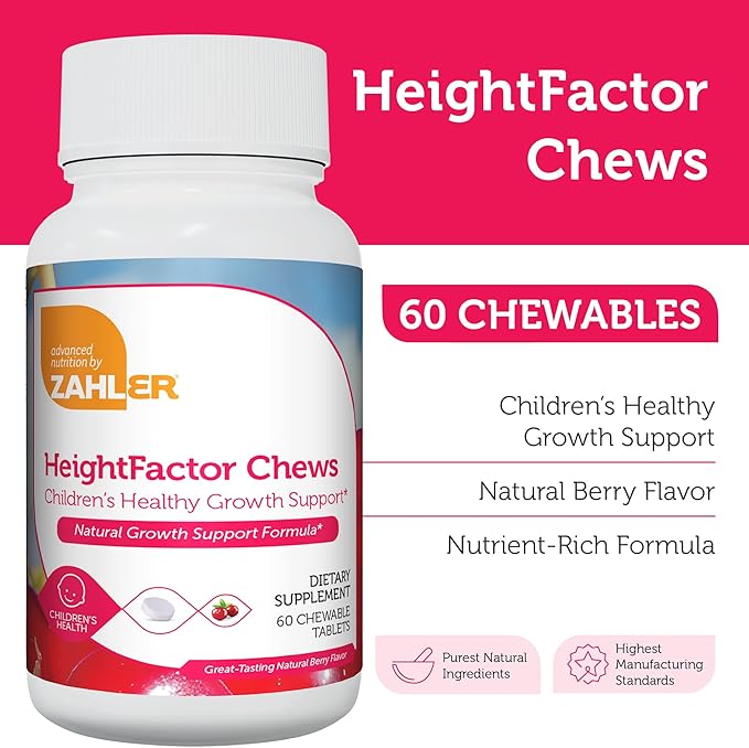 Zahler HeightFactor Chewable Tablets - Natural Kids Height Growth Supplement for Children Age 4+ Doctor Formulated Height Increase Maximizer to Grow Taller - Natural Growth Support Formula 60 Count