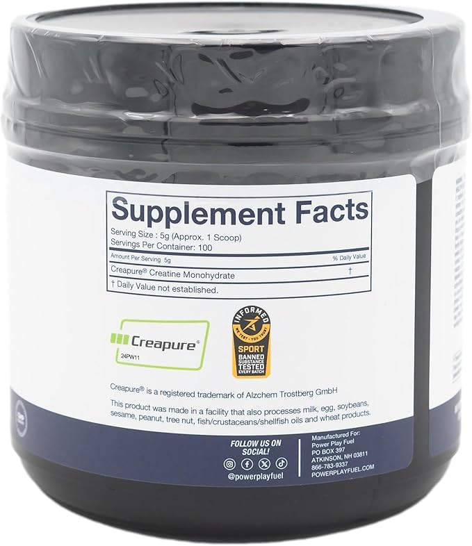 CREATINE Monohydrate Powder – Supports Energy Brain &amp Muscle Health and Recovery for Men &amp Women - Gluten &amp GMO Free Soy Free Sport Certified – Unflavored 500 G 100 Servings