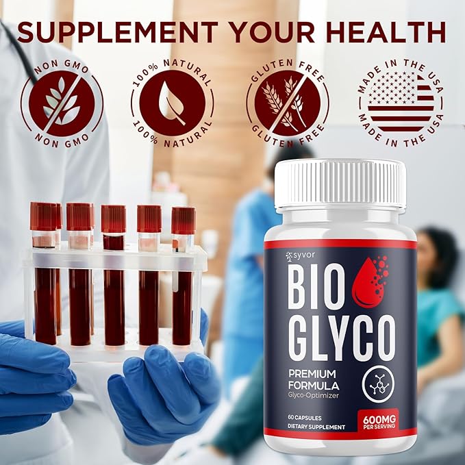 Bio Glyco Capsules Official BioGlyco Blood Health Support Pills with All Natural Ingredients Advanced Formula Blood Optimizer with Maximum Strength Premium Vitamins for Women &amp Men (60 Capsules)