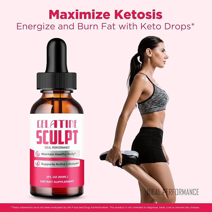 Gelatine Sculpt Drops Official Gelatine Sculpt Supplement Dropper All Natural Keto Liquid Droppers Advanced Formula Sustain Active Lifestyle &amp Fitness Goals GelatineSculpt Reviews (1 Pack)