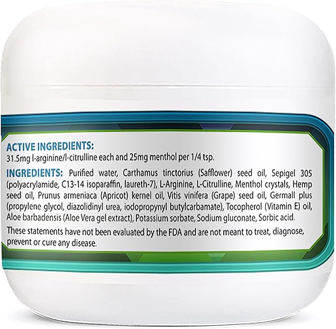 Arginine Circulation Cream 2 oz - Menthol L Arginine &amp L Citrulline Lotion - Supports Healthy Leg &amp Body Blood Flow - Whole Family Products