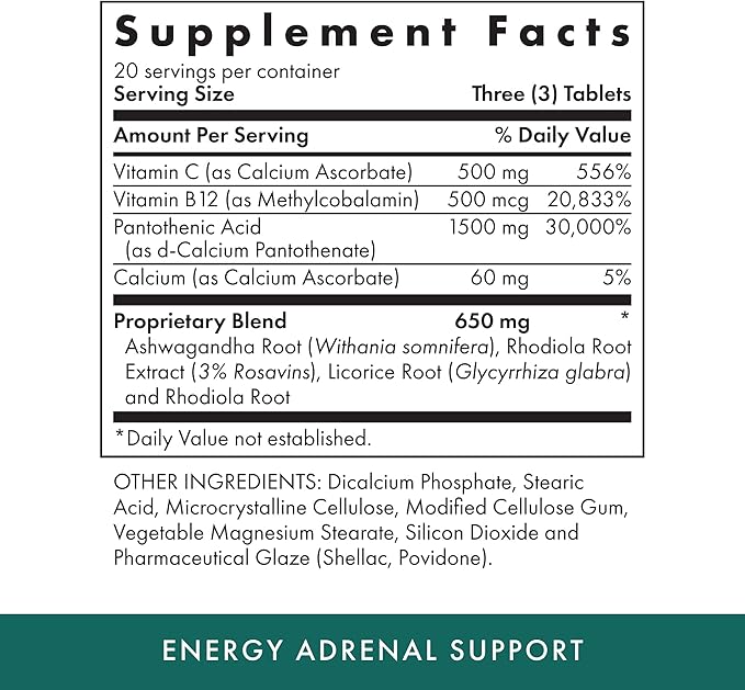 Michael's Health Naturopathic Programs Energy Adrenal Support - 60 Vegetarian Tablets - Nutrients for Adrenal Support - Kosher - 20 Servings