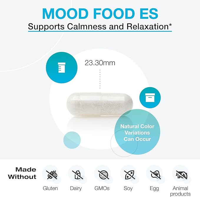 XYMOGEN Mood Food ES - Supports Relaxation &amp Healthy Mindset - Active Folate &amp L-Theanine - Vegetarian Non-GMO &amp Gluten Free - 60 Capsules