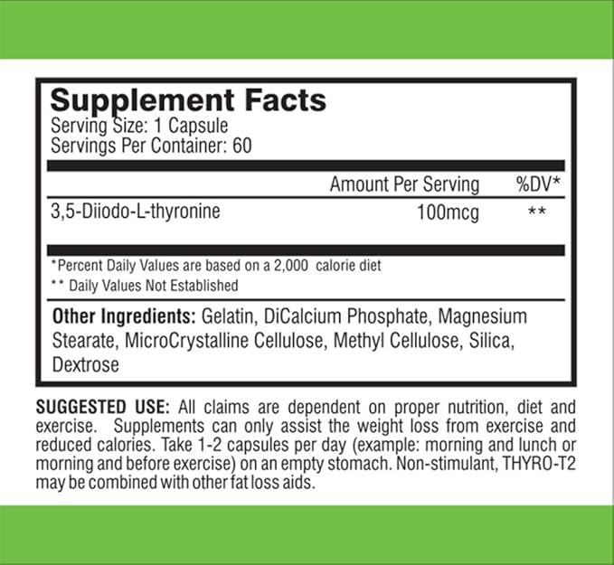 Thyro-T2 Thyroid Hormone Fat Burner Supplement - Boost Metabolism and Lose Weight (60 Capsules - 1 Month Supply)