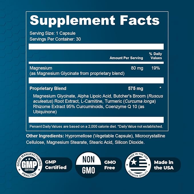 Alphacur – Natural Supplement with Magnesium Alpha Lipoic Acid Turmeric &amp CoQ10 – Non-GMO 100% Natural Made in the USA GMP-Certified – 30 Capsules 6 Month Supply