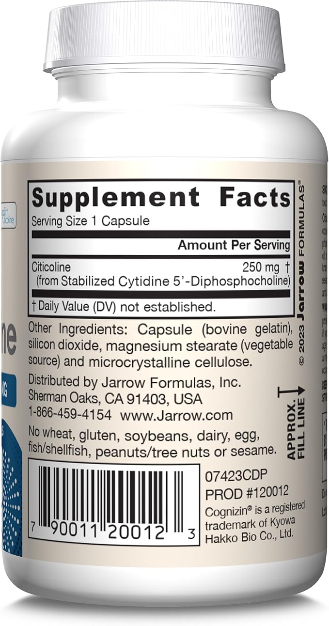 Jarrow Formulas Citicoline CDP Choline 250 MG CDP Choline Supplement Supports Brain Health Performance and Memory 60 Capsules Up to a 60 Day Supply (Pack of 12)