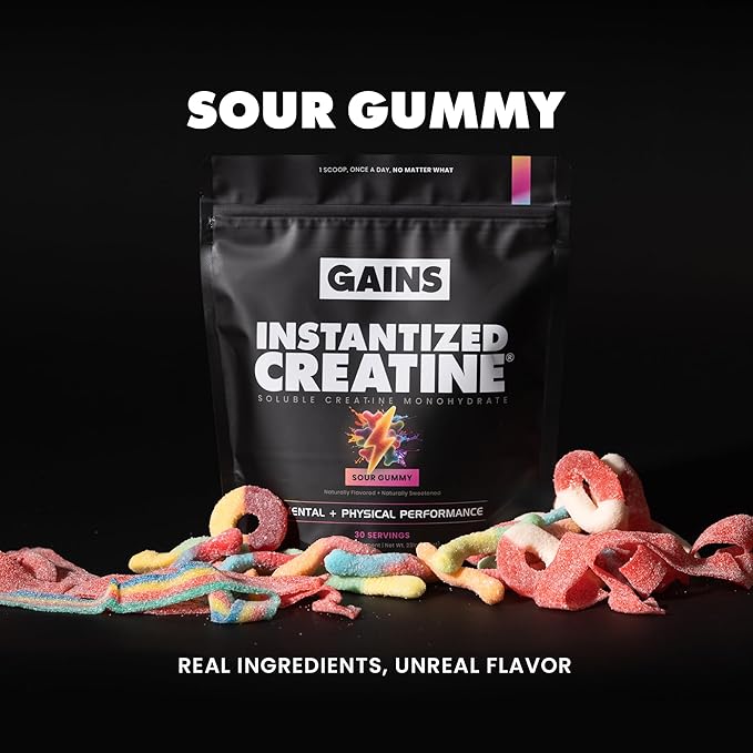 Gains in Bulk Instantized Creatine Monohydrate for Men &amp Women Soluble Pre Workout Powder Supports Muscle Building Strength and Performance Bodybuilding Supplements Sour Gummy 30 Servings