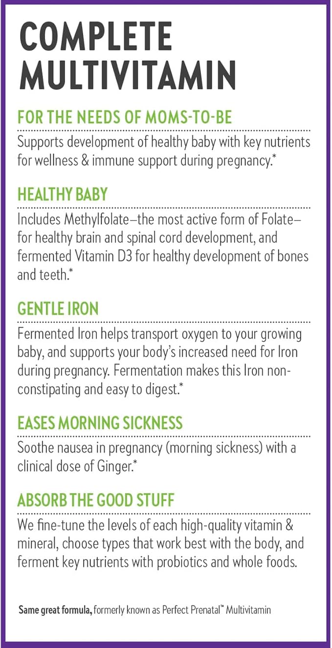 New Chapter Advanced Perfect Prenatal Vitamins 270ct Made with Organic Non-GMO Ingredients for Healthy Baby &amp Mom - Folate (Methylfolate) Whole-Food Fermented Iron Vitamin D3 + Ginger