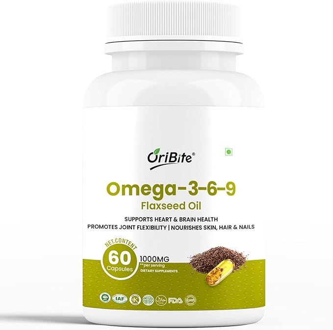 Omega 3-6-9 Flaxseed Oil 1000mg – Triple Omega Fatty Acids Supplement for Heart Brain Joint Skin &amp Hair Health – 60 Capsules