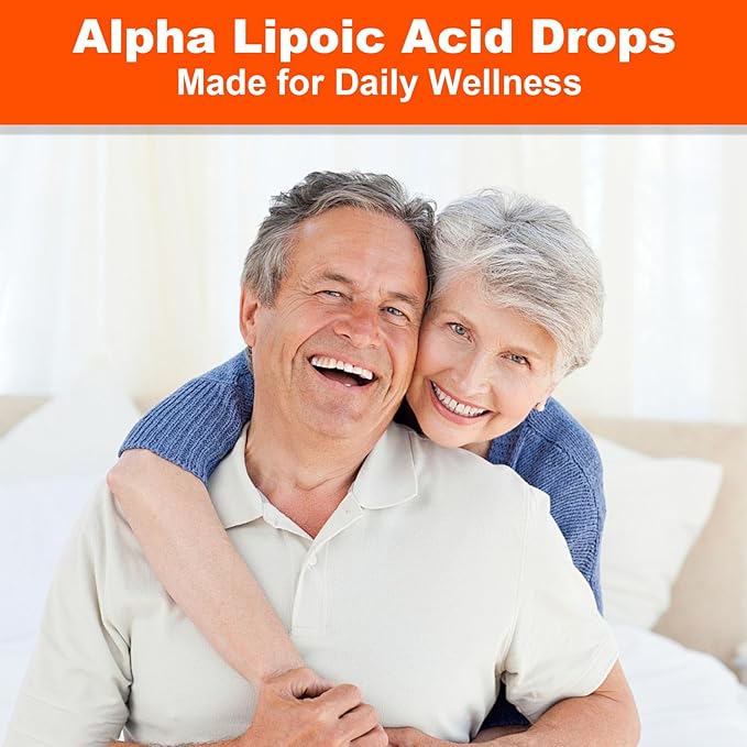 Alpha Lipoic Acid Liquid Drops 1000mg ALA Supplement for Nerve and Antioxidant Support with Biotin Natural Orange Flavor 2FL OZ