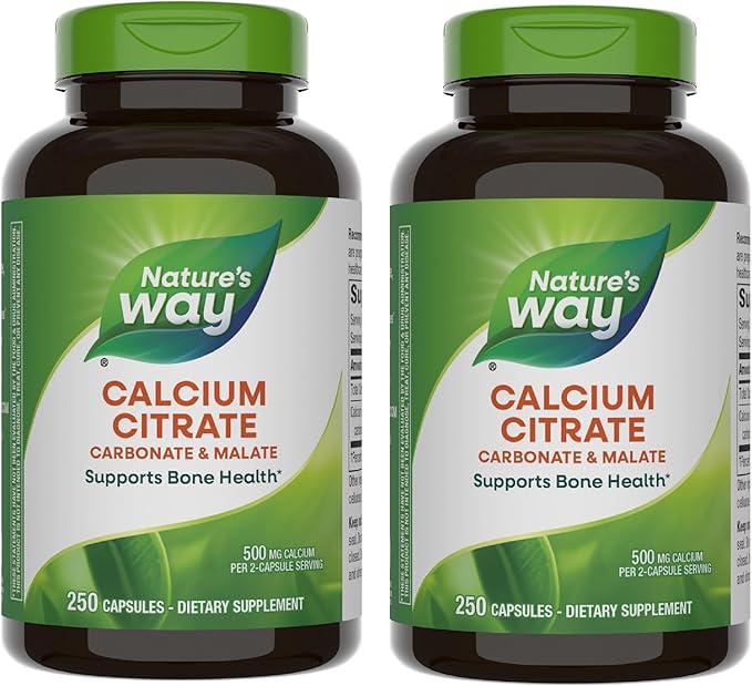 Nature's Way Calcium Citrate 500 mg Calcium per 2-Capsule Serving for Bone Health &amp Muscle Function* Blend of Citrate Carbonate &amp Malate Gluten Free 250 Capsules (Packaging May Vary) - 2