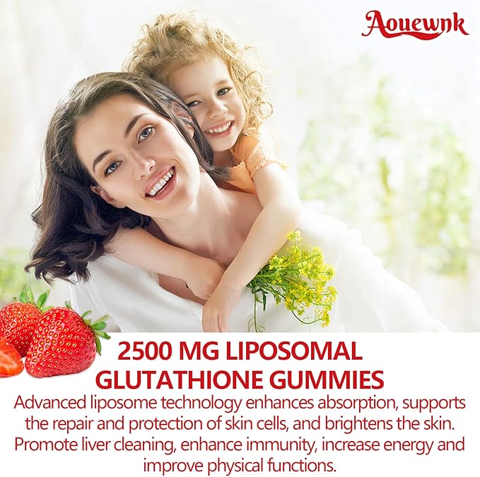 2 Packs 2500MG Liposomal Glutathione Gummies Supplement - Support Skin &amp Liver Function 98% Bioavailability with L-Glutathione &amp Milk Thistle to Support Antioxidant &amp Enhance Immunity