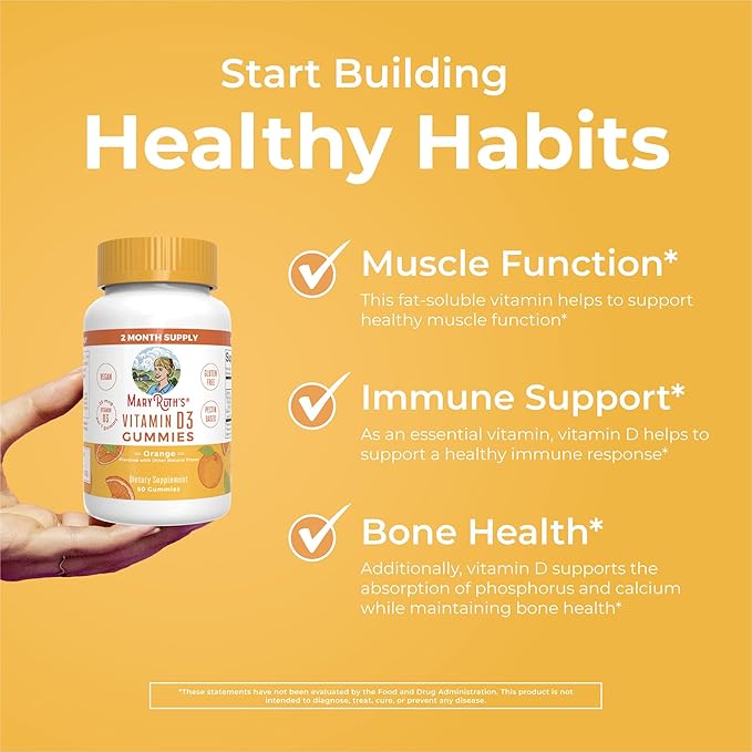 MARYRUTH'S Vitamin D3 Gummies | 2 Month Supply | Adults &amp Kids Vitamin D Gummy | Immune Support Supplement | VIT D3 1000IU for Bone Health&ampMuscle Function | Vegan | Non-GMO | Gluten Free | 60