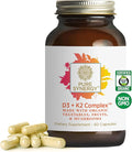 PURE SYNERGY D3 + K2 Complex | Vegan Vitamin D3 K2 Complex | Organic D3 Supplement with Vitamin K2 and K1 Plus Organic Whole Foods | Supports Bone Brain and Immune Health (60 Capsules)